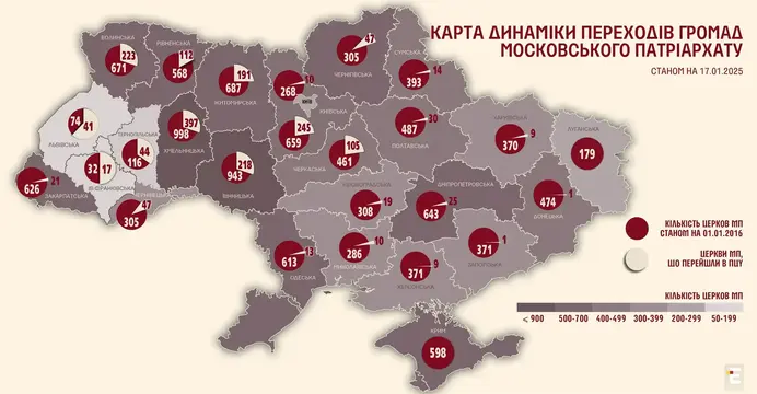 Мапа переходів громад УПЦ до ПЦУ