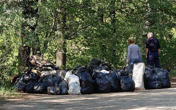 зібране сміття на толоці від червоного хреста