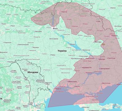 mapa zony reaktyvnykh droniv Мапа зони реактивних дронів
