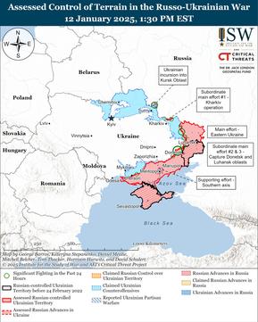 Assessed Control of Terrain in the Russo Ukrainian War January 12 2025