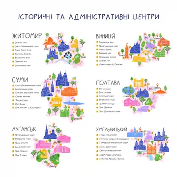 Мапа історичних та адміністративних центрів України