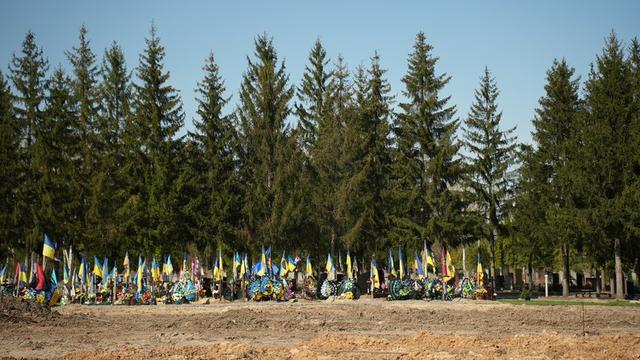 Над Баранівським кладовищем майорять десятки синьо-жовтих прапорів.