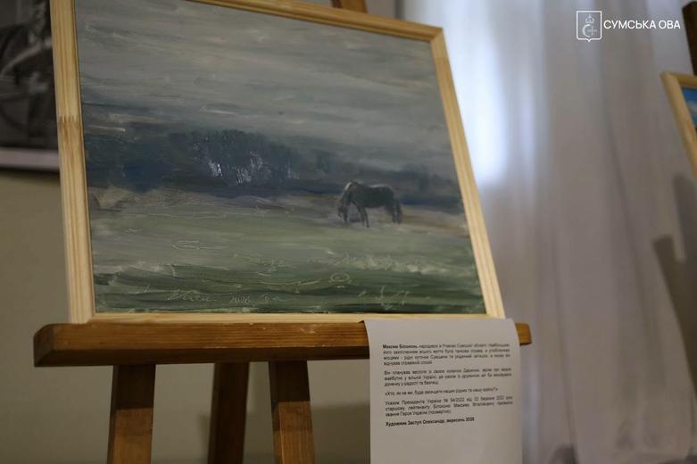 Картина на виставці робіт з мріями та історіями захисників із Сумщини
