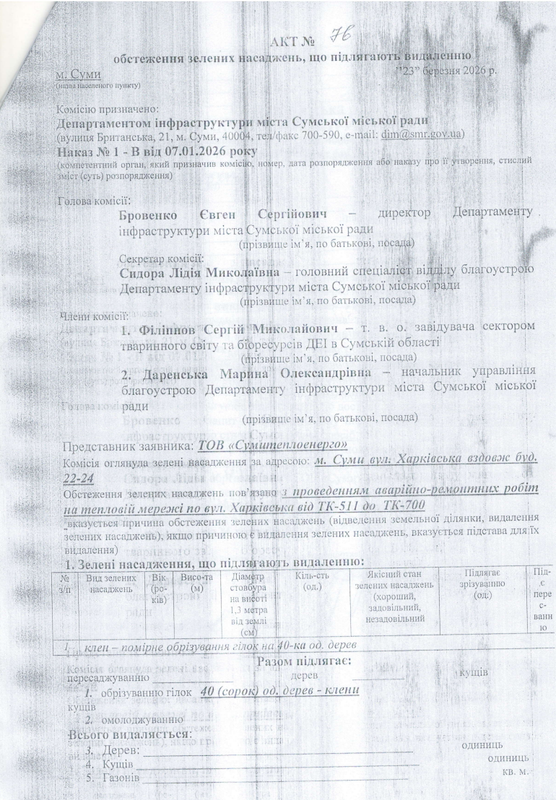 Акт обстеження дерев у Сумах